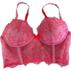 VICTORIAS SECRET Very Sexy Demi Corset Bra Pink Lace size 34B